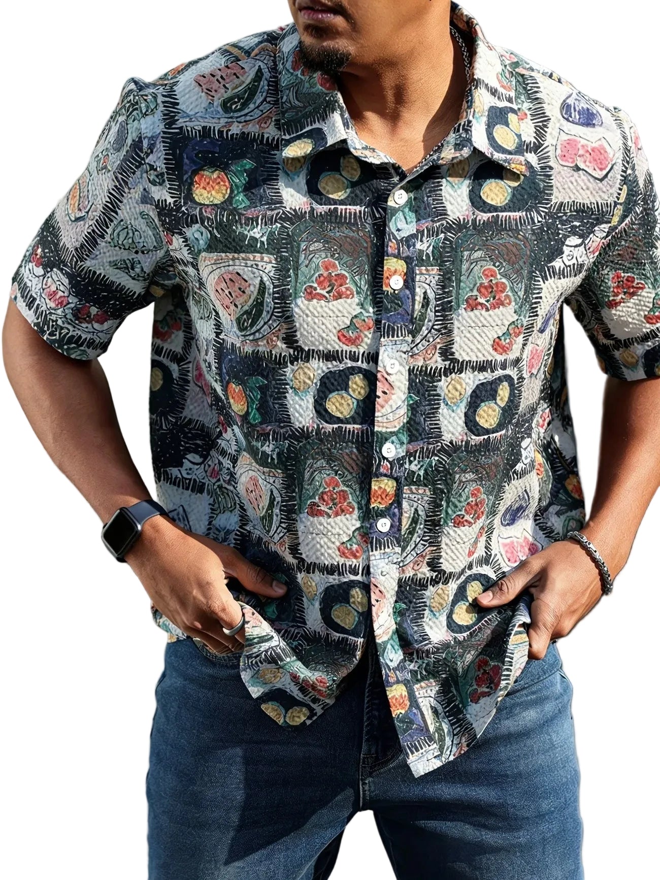 Chemise homme à manches courtes avec motif fruits