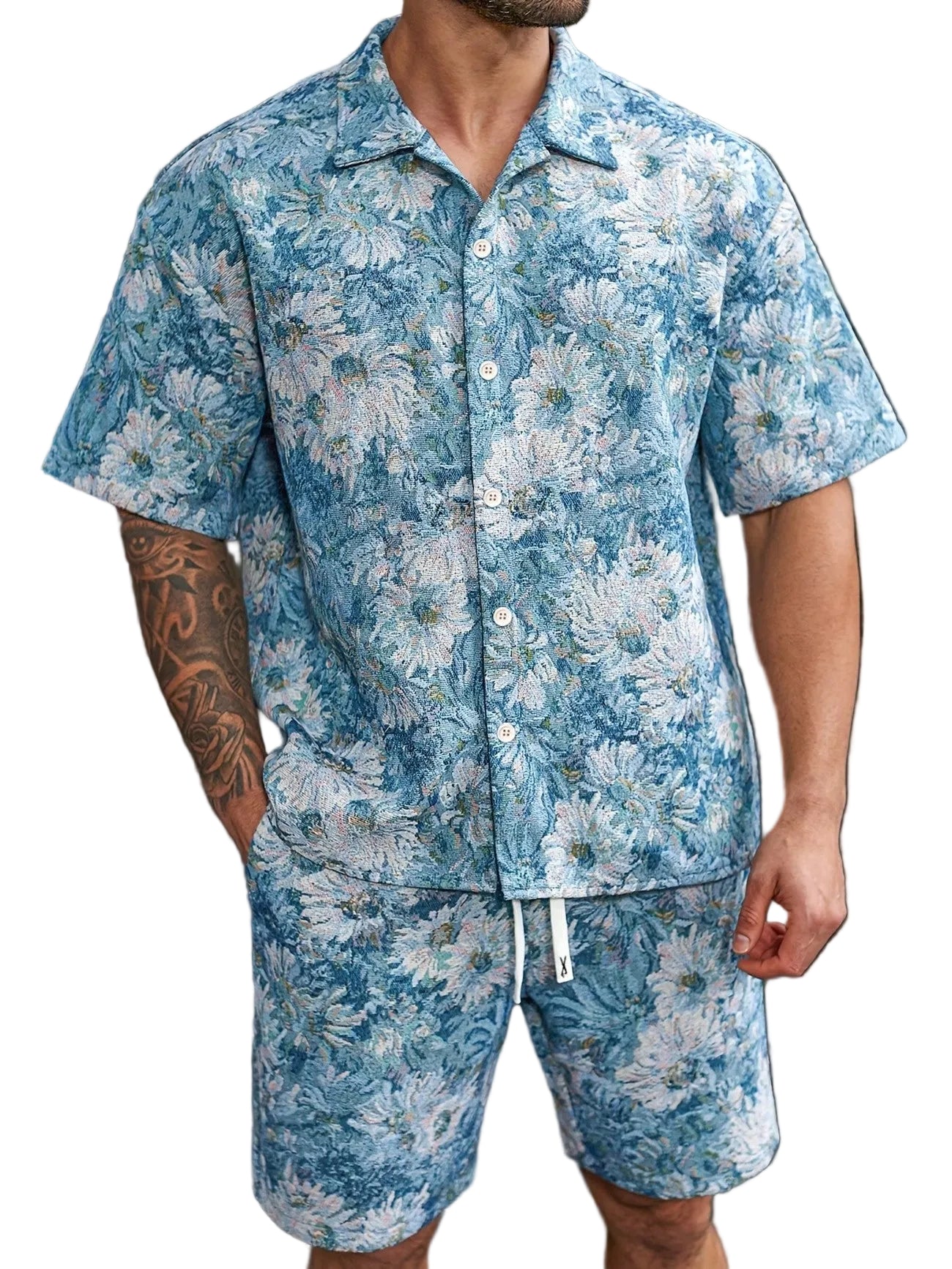 Ensemble homme chemise et short à motif floral