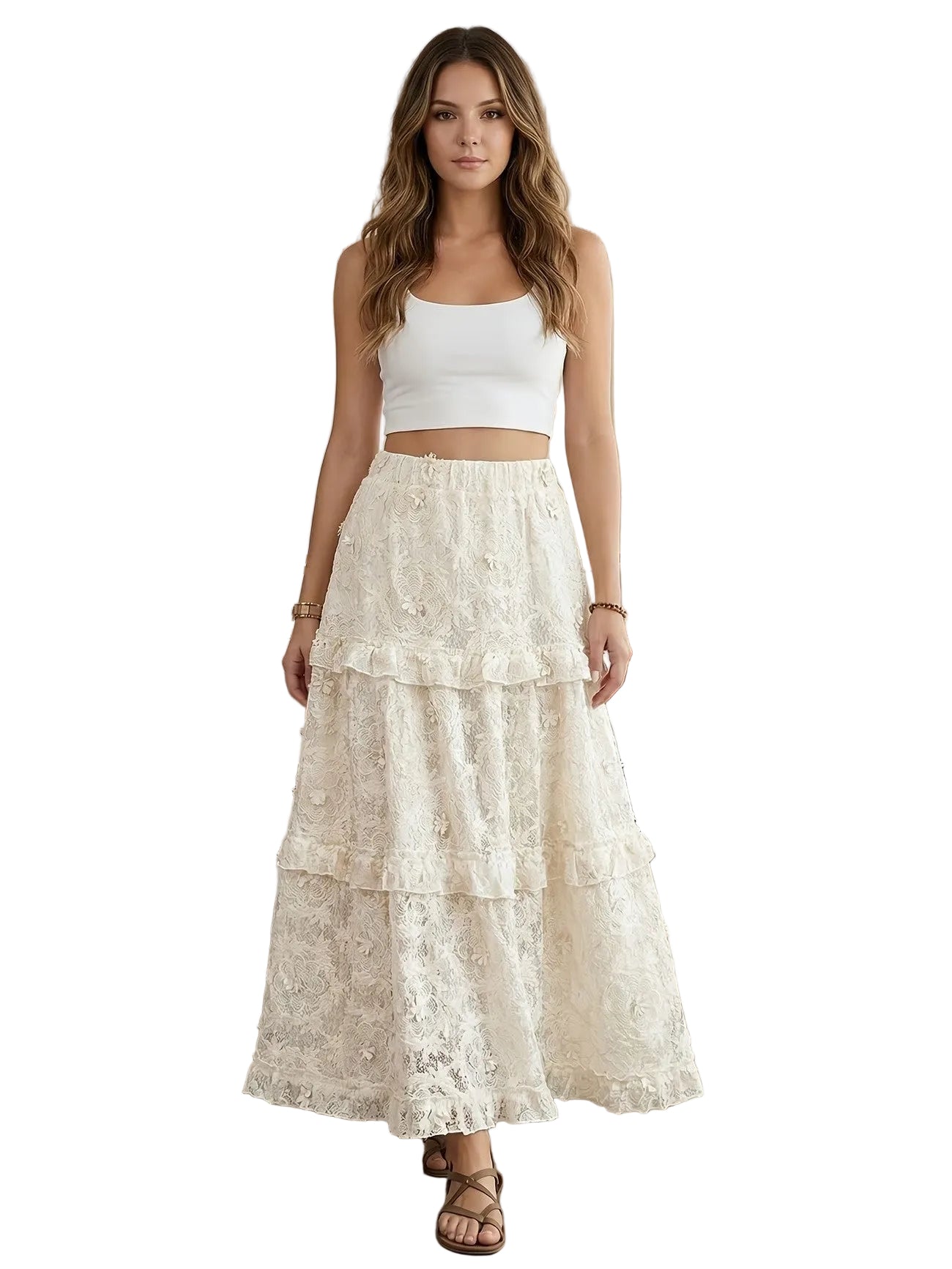 Jupe maxi femme en dentelle à volants