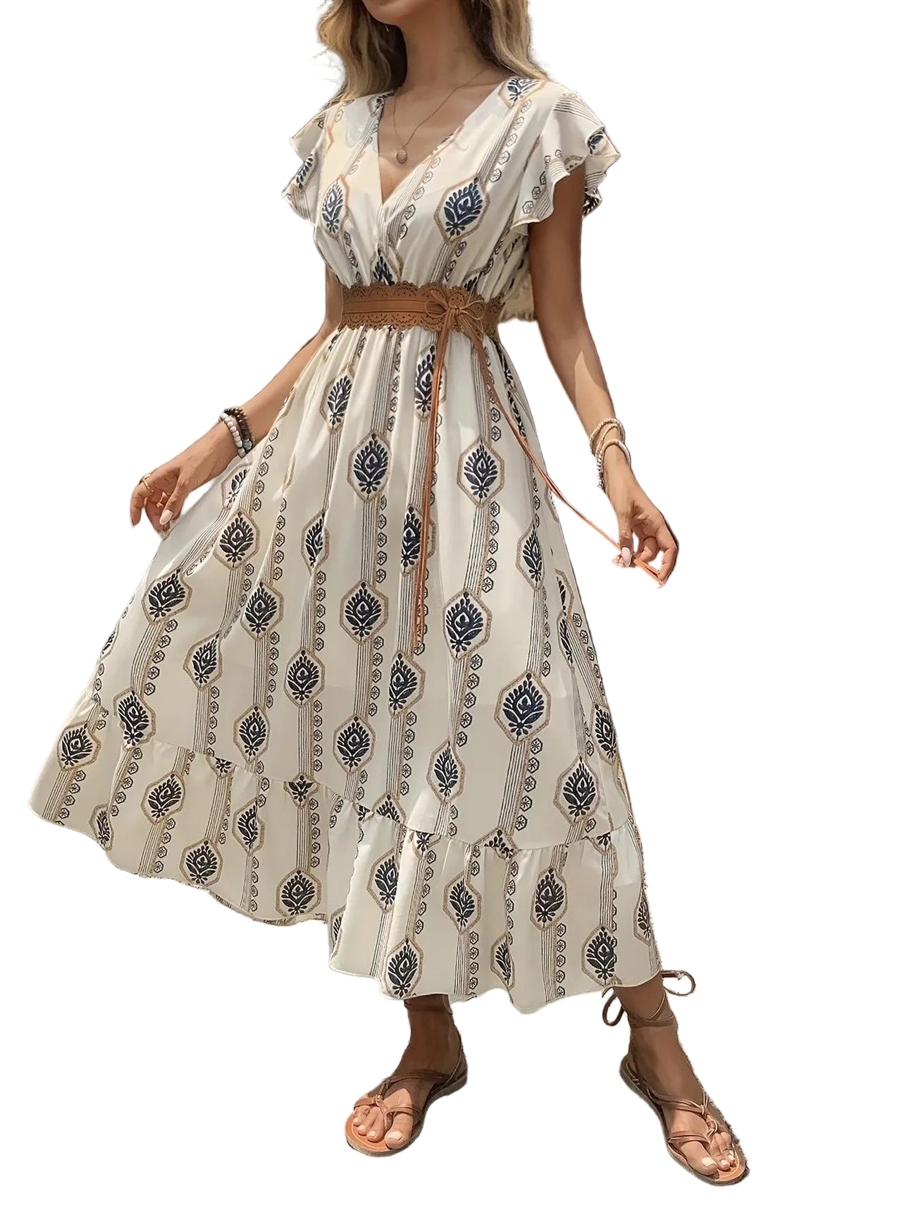 Robe maxi femme imprimé feuilles